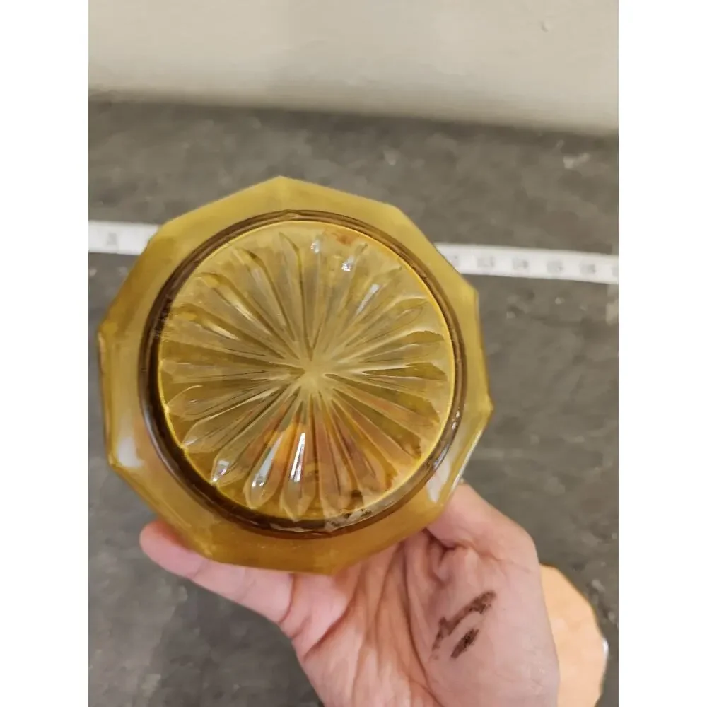 VINTAGE AMBER GLASS‎ HAIR RECIEVER WITH CELLULOID LID